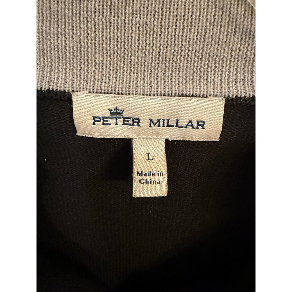 Peter Millar Quarter Zip Sweater Mens Large Black  Merino Wool Silk Blend - Picture 2 of 4